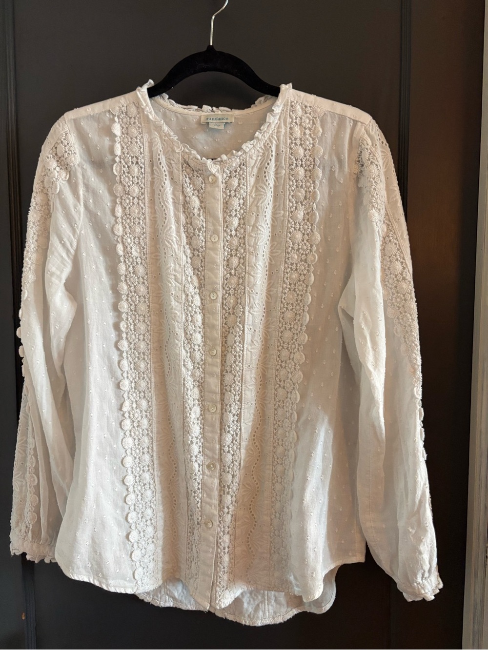 Sundance White Lace-Trim Button Front Blouse